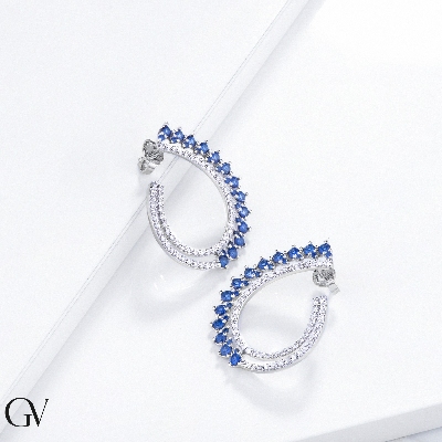 Earrings in white gold 18k with blue sapphires and diamonds
