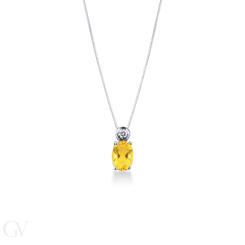 White gold 18k pendant with citrine and diamond 