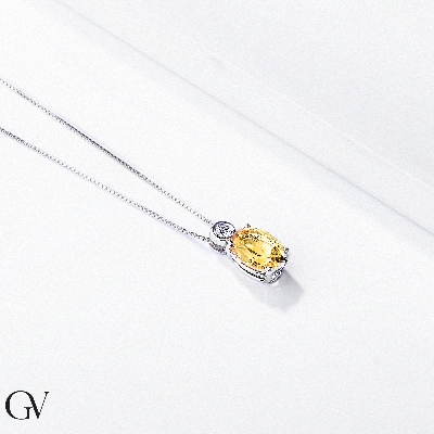 White gold 18k pendant with citrine and diamond