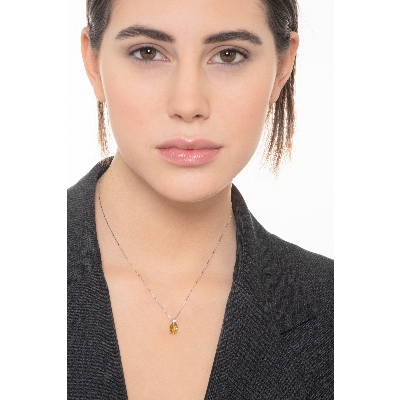 White gold 18k pendant with citrine and diamond