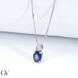Solitaire blue sapphire and diamonds pendant  2