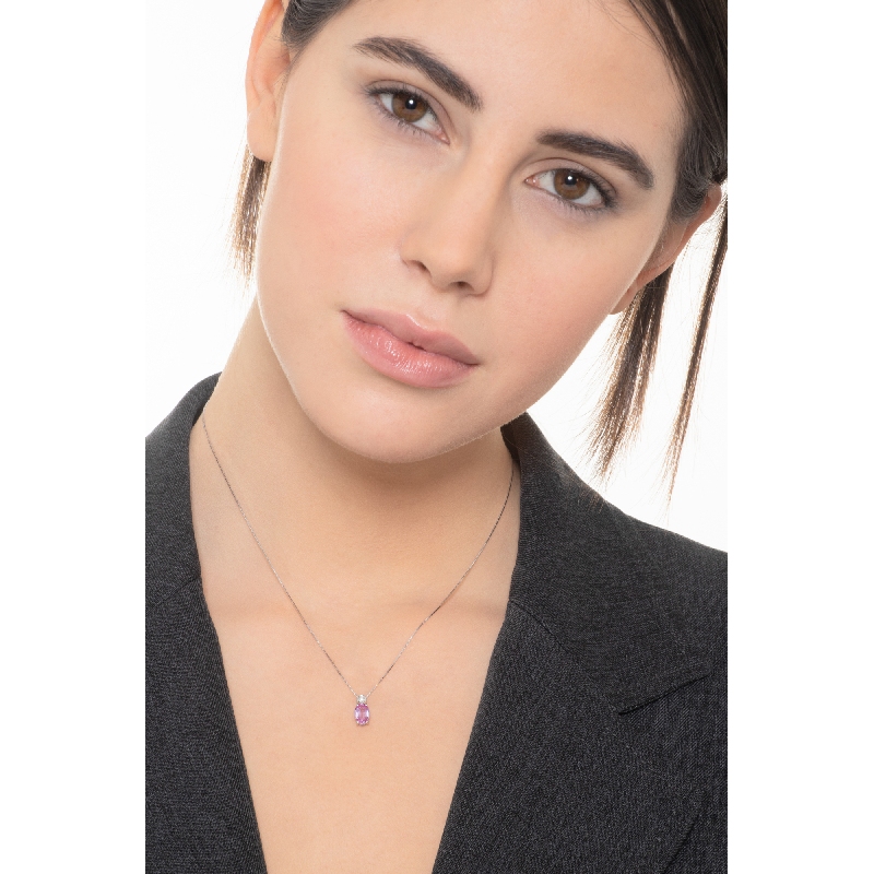 Pink sapphire pendant with diamond