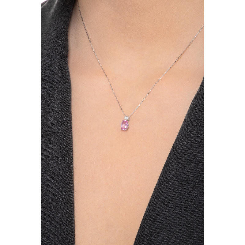 Pink sapphire pendant with diamond