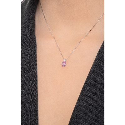 Pink sapphire pendant with diamond