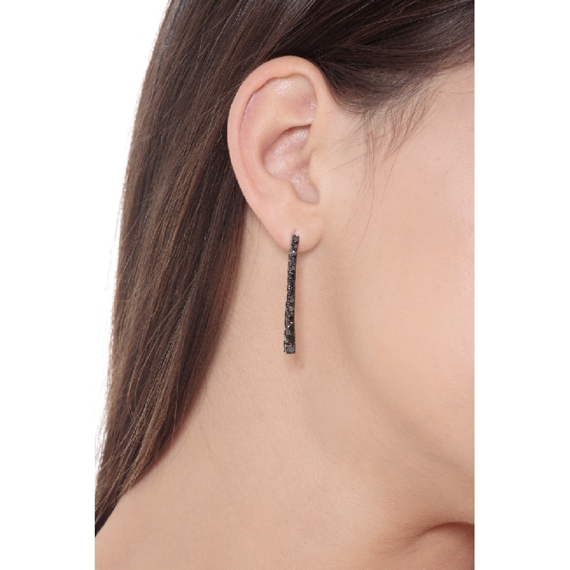 White gold 18k drop tennis earrings with black diamonds