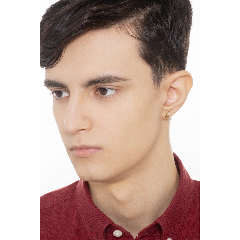 Mono orecchino in oro giallo 18k con chiave di violino, mm 12