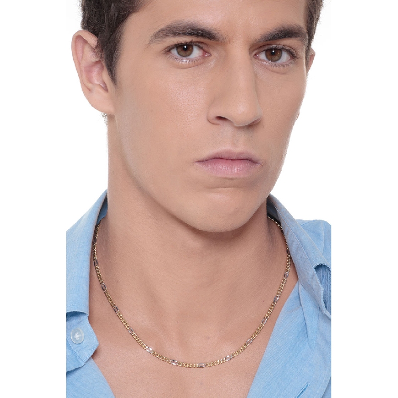 Collana in oro giallo e bianco 18k, maglia groumette, cm 50.
