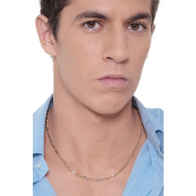 Collana in oro giallo e bianco 18k, maglia groumette, cm 50.