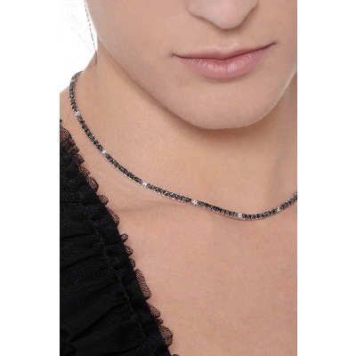 18k white gold tennis necklace with diamonds and black diamonds
