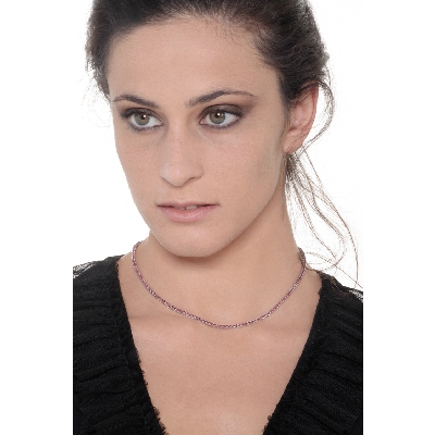 Collana tennis in oro bianco 18k con rubini
