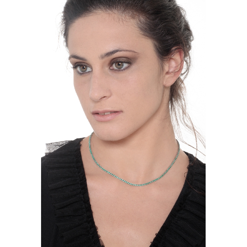 18k white gold tennis necklace with emeralds