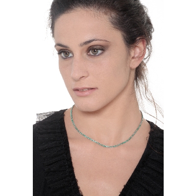 18k white gold tennis necklace with emeralds