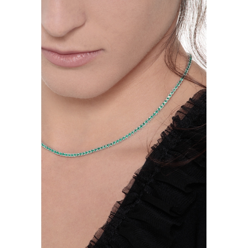 18k white gold tennis necklace with emeralds