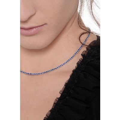 18k white gold tennis necklace with blue sapphires
