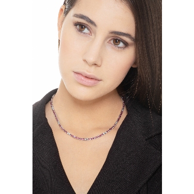 Diamond and ruby tennis necklace in 18k white gold 