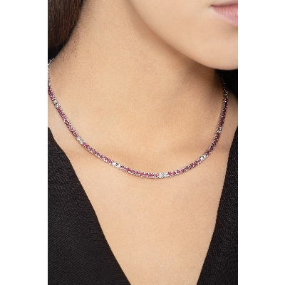 Diamond and ruby tennis necklace in 18k white gold 