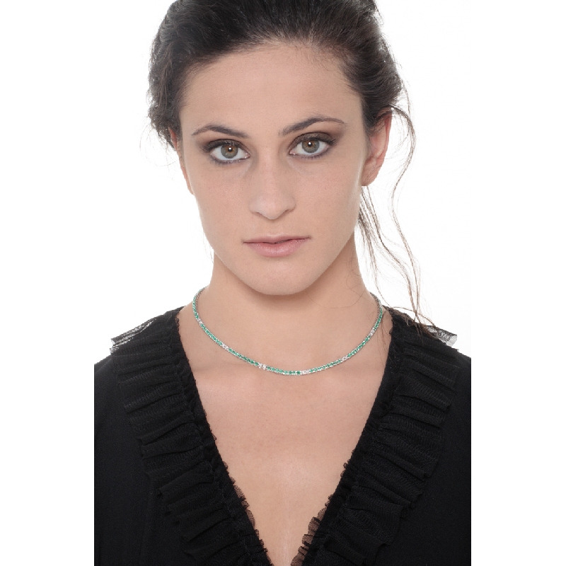 18k white gold emerald and diamond tennis necklace
