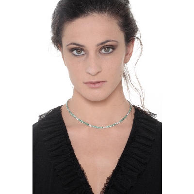 18k white gold emerald and diamond tennis necklace
