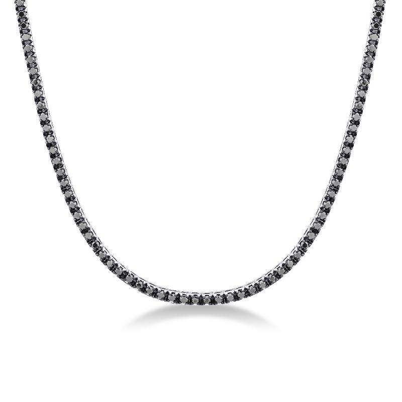 Black diamond tennis necklace in 18k white gold