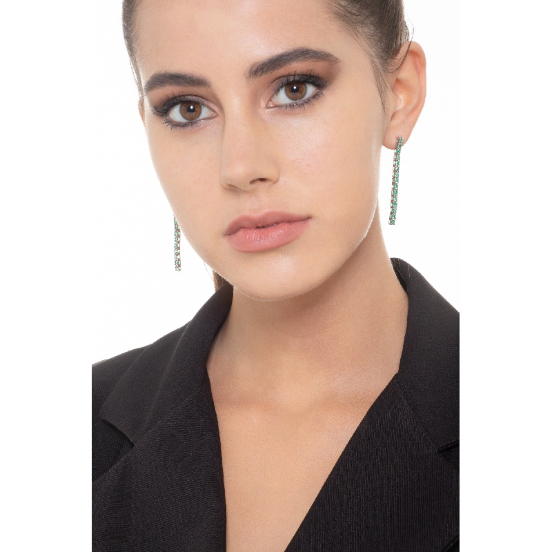 18k white gold drop tennis earrings with emeralds