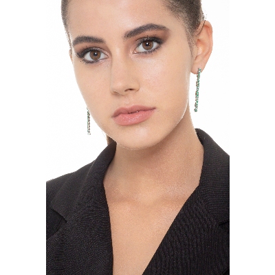 18k white gold drop tennis earrings with emeralds