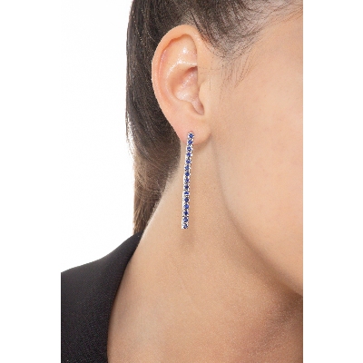 18k white gold drop tennis earrings with blue sapphires