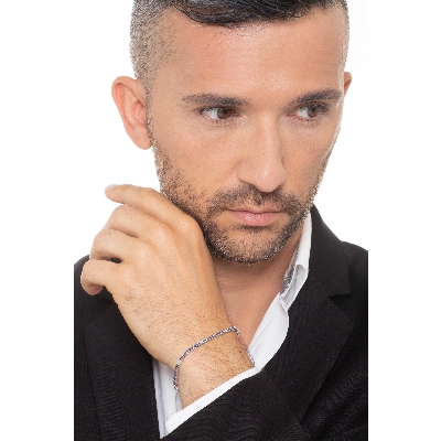 Bracciale Tennis in oro Bianco 18k con Zaffiri Blu e Diamanti, larghezza maglia 2,20 mm circa