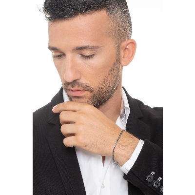 Wire style burnished tennis bracelet with black diamonds