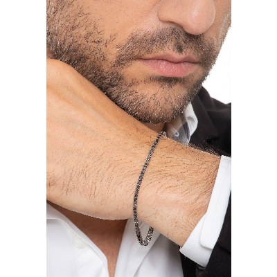 Wire style burnished tennis bracelet with black diamonds