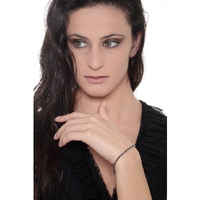 Wire style burnished tennis bracelet with black diamonds