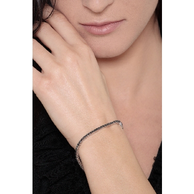 Wire style burnished tennis bracelet with black diamonds