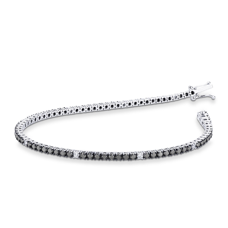 Elegant tennis bracelet with black and white diamonds