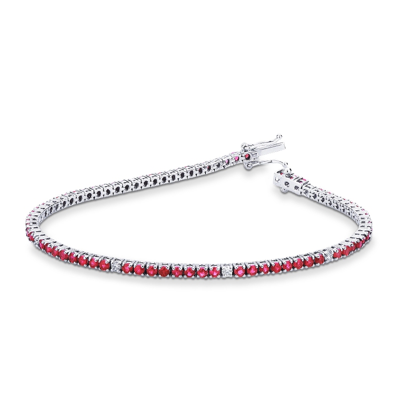 Tennis bracelet with alternated diamonds and rubies