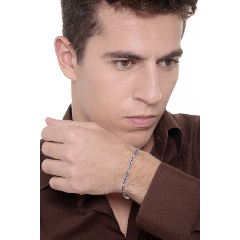 Bracciale Tennis in oro Bianco 18k con Diamanti e Zaffiri blu