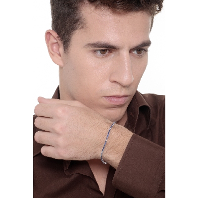 Bracciale Tennis in oro Bianco 18k con Diamanti e Zaffiri blu