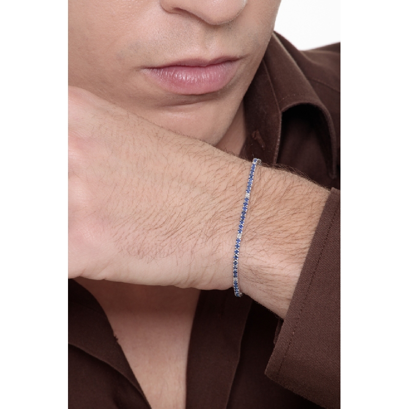 Bracciale Tennis in oro Bianco 18k con Diamanti e Zaffiri blu