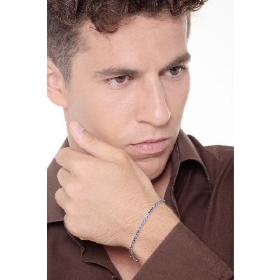 Bracciale Tennis filo in oro Bianco 18k con Zaffiri Blu