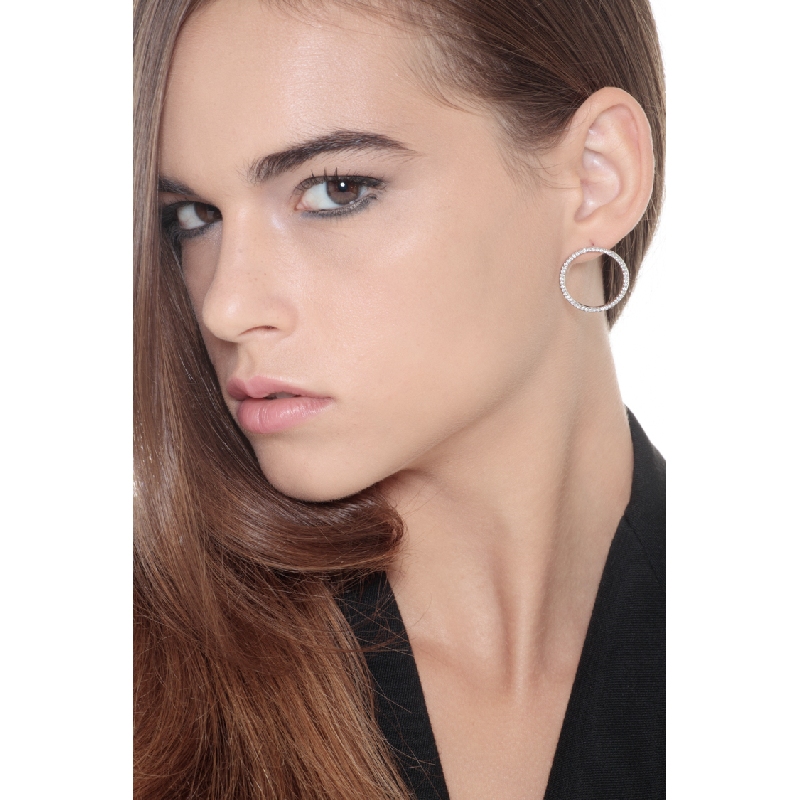 White gold 18k hoop earrings with diamonds, 0,85 ct 