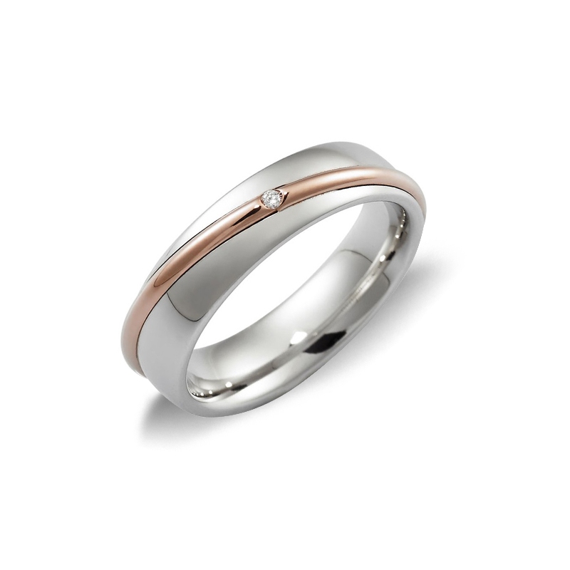 White and rose gold 18k Unoaerre Saturno wedding ring with diamonds 