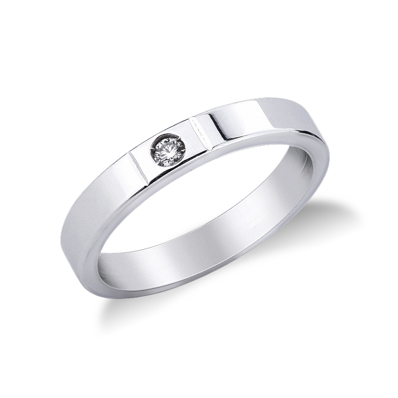 Comfortable wedding ring in 18k white gold with round cut diamond