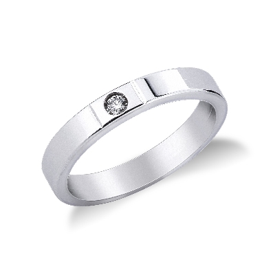 Comfortable wedding ring in 18k white gold with round cut diamond
