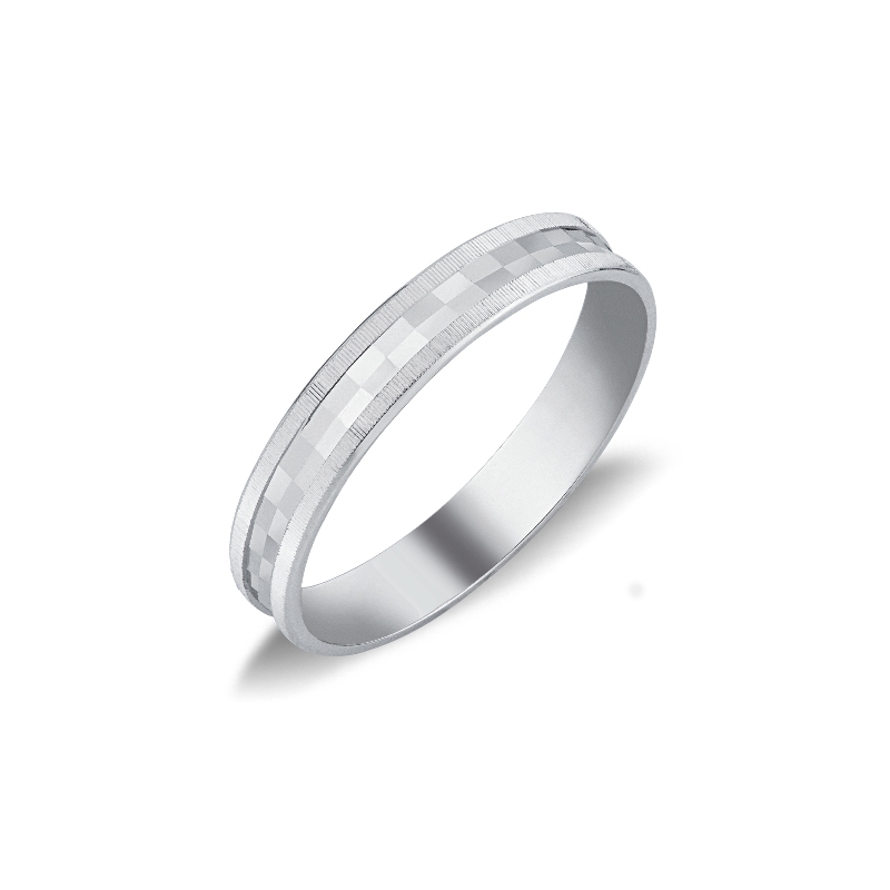 Diamond cut wedding band in white gold 18k