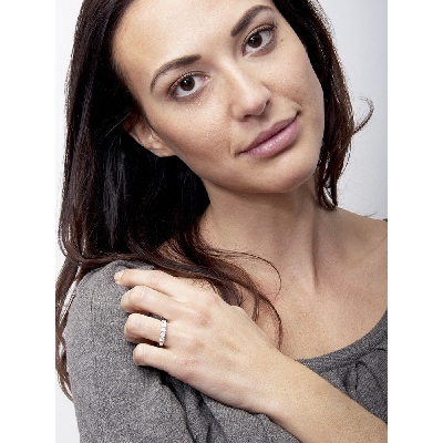 Anello Veretta a 5 pietre in Oro bianco 18k con diamanti, ct. 0,30