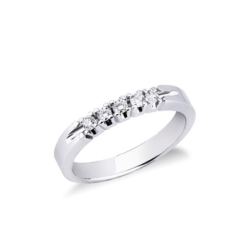 White gold 18k 5 stones diamond half eternity ring 0,20 ct