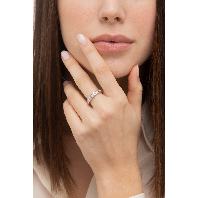 Anello Eternity a binario in Oro bianco 18k con Diamanti da 0.07 ct