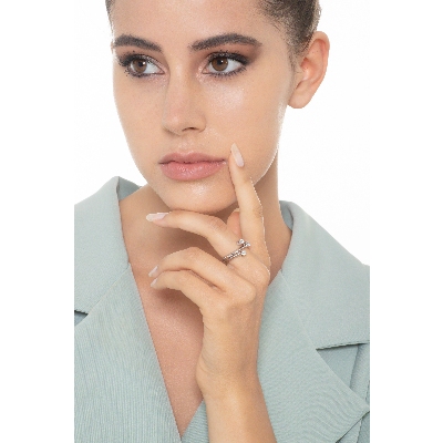 Trilogy ring crossover white gold 18k with diamonds 