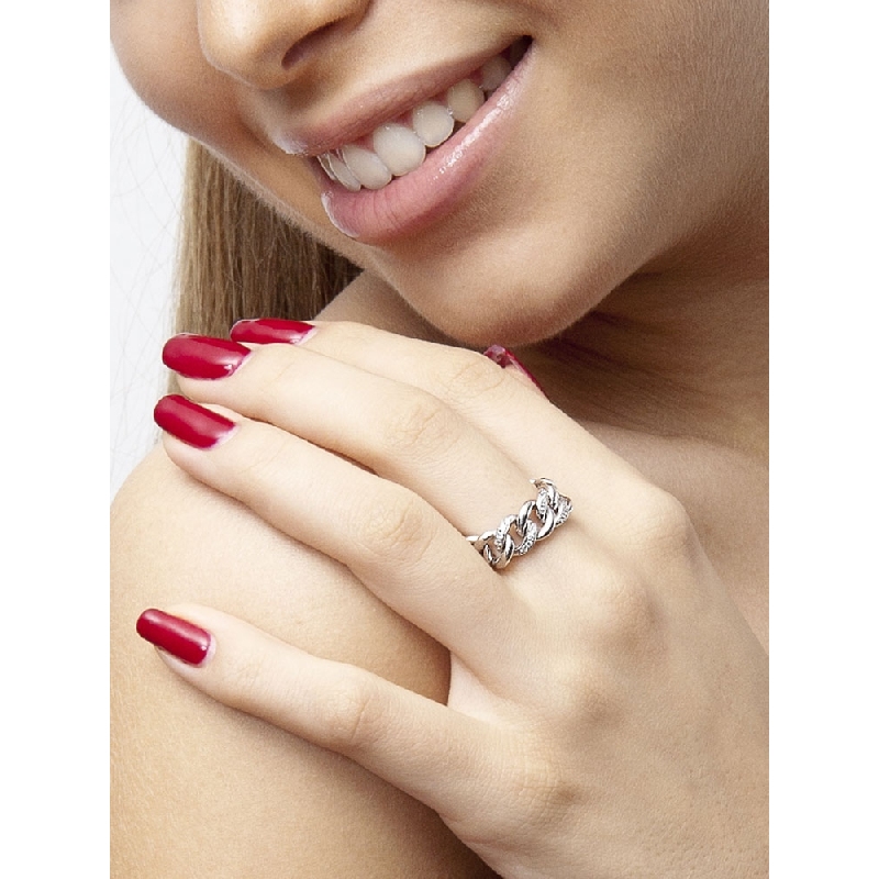 Groumette ring in white gold 18k with three diamonds-set links 