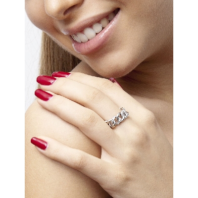 Groumette ring in white gold 18k with three diamonds-set links 