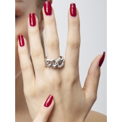 White gold 18k groumette ring with three diamonds-set links  2