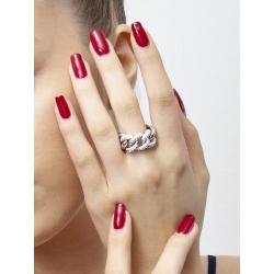 Groumette ring in white 18k with three diamonds movable links 2